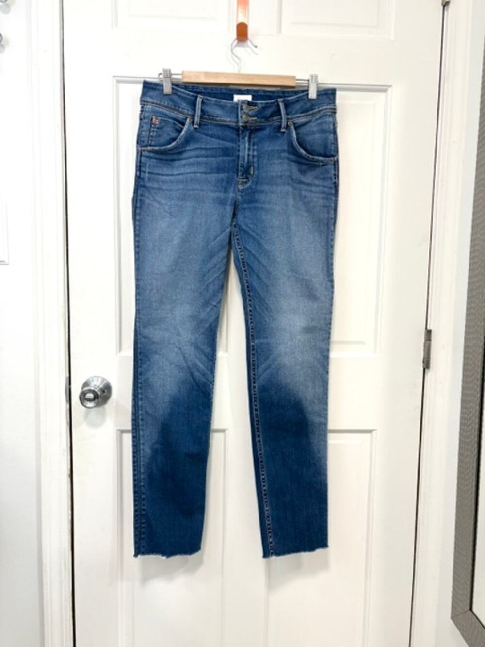 Hudson Collin Midrise Supermodel Skinny Jeans Size 30 Blue Raw Hem Flap Pocket